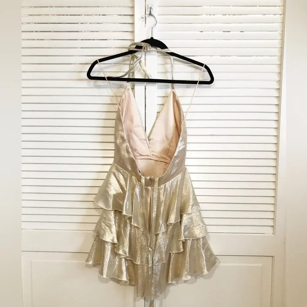Alice McCall Astral Plane Metallic Gold Ruffle Mini Dress - Picture 10 of 12